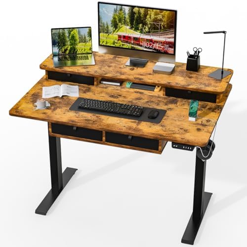 Kingant Electric Standing Desk with 4 Drawers, Height Adjustable 48"x 30"