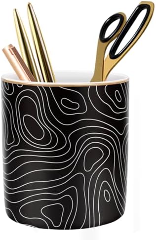 Large Capacity Pen Holder, Pencil Cup for Desk, Cute Makeup Brush Holder, Durable Ceramic Organizer Decor for College, Office, Classroom, Abstract Geometric Pattern