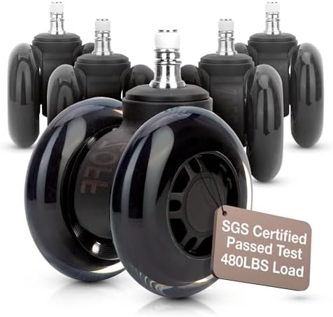 ZOFF Double Rollerblade Office Chair Wheels - 3 inch - Replacement Rubber Chair Casters - Smooth & Quiet Rolling - Easy Installation - Safe for Hardwood Floors & Carpet - Universal Fit - Set of 5