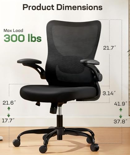 Marsail Ergonomic Office Chair Desk Chair with 3D PU Armrests and Adjustable Lumbar Support Breathable Mesh Chair Executive Rolling Swivel Comfy Task Chair for Home Office Gaming Black