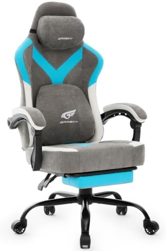 Ergonomic Gaming Chair for Adults - Comfortable Office Computer Chair with 20.5” Wide Seat, Adjustable Video Game Chair with Footrest and Lumbar Support for Home Office, Grey Blue