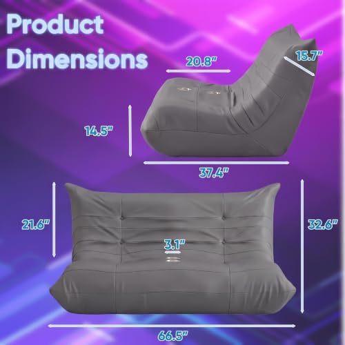 Homall Floor Gaming Chair Boneless Loveseat Couch, Ergonomic Floor Sofa Couch with Cup Holders, Leather Lazy Floor Lounger for Gaming, Reading, Relaxing, Watching TV (Grey)