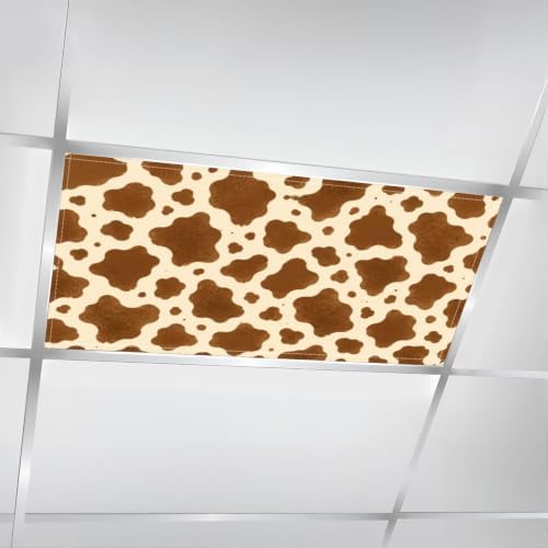 4 Pcs Fluorescent Light Covers for Ceiling Lights Fashionable cow leather brown Magnetic Light Filters Decorative for Classroom Office Hospital Home 4x2 Ft