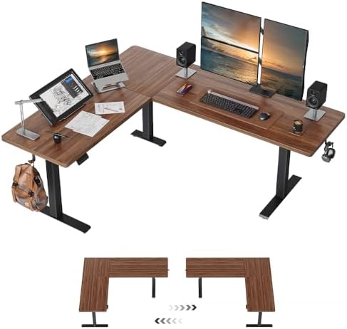 Cubiker 75 * 63" L Shaped Standing Desk, Reversible Corner Standing Desk, Suitable for Home Office, Black Walnat