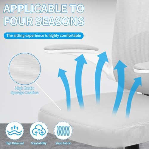 Ergonomic Office Chair,PC Gaming Chair Height Adjustable Mesh Swivel Computer Chair Desk Office Chair with Headrest Headrest Space Saving Executive Office Rolling Chair for Long Sitting White