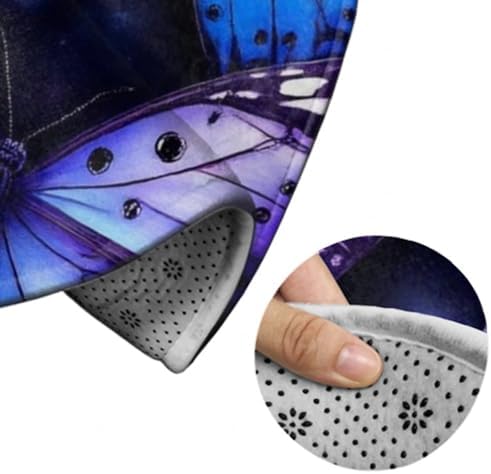 Men's Large Home Decor Mat, Soft Round Yoga Carpet, Non Slip Machine Washable Home Office Circle Rug Purple Butterfly