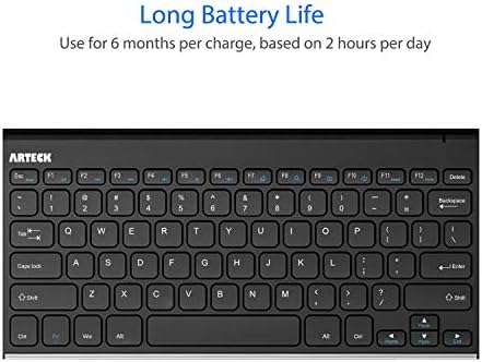 Arteck 2.4G Wireless Keyboard Stainless Steel Ultra Slim Keyboard for Computer/Desktop/PC/Laptop/Surface/Smart TV and Windows 11/10 / 8/7 / Vista/XP Built in Rechargeable Battery
