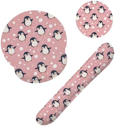 Cute Penguin Keyboard Wrist Rest Pad Mouse Pad Set,Ergonomic Mousepad Wrist Support Memory Foam Desk Pad for Gaming Office,Non-Slip Rubber Base Easy Typing for Home Office Computers