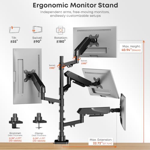 PUTORSEN Quad Monitor Stand, Gas Spring Monitor Mount for 17-40” Screens