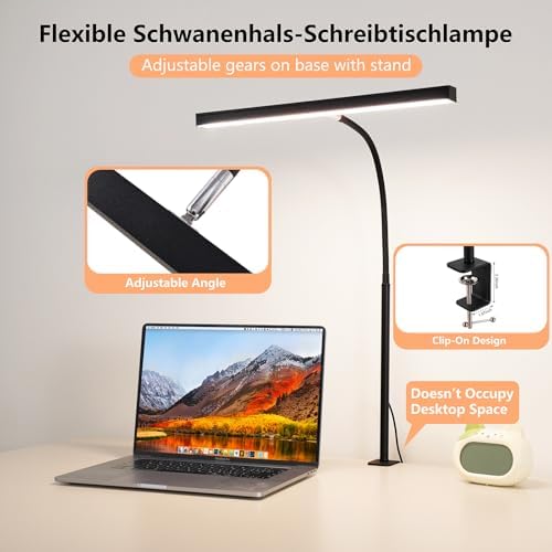 LED Desk Lamp for Office Home, Adjustable Flexible Eye-Caring Desk Light with,5 Modes 10 Brightness Adjustment, USB Adapter Desk Lamp with Clamp-T-B