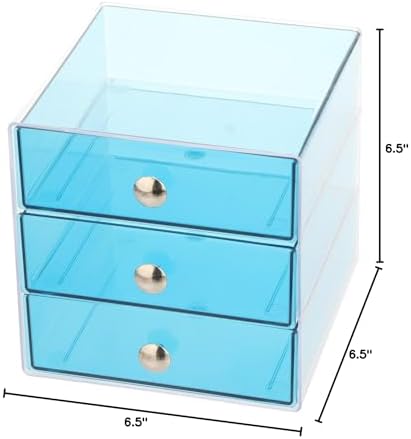 iDesign 3-Drawer Vanity Organizer, Aqua, 6.5" x 6.5" x 6.5"