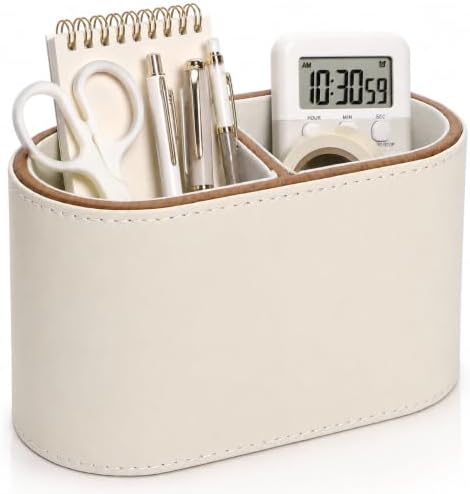 PU Leather Pen Holder, Desk Organizer Caddy with 2 Compartments