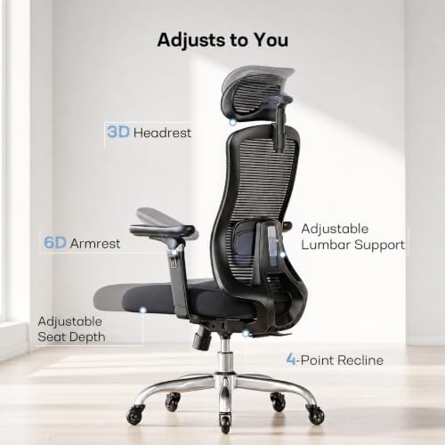 HUANUO Ergonomic Office Chair with 6D Armrests and Adjustable Seat Depth