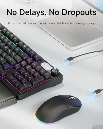 EWEADN Wired Keyboard and Mouse Combo with Detachable Wrist Rest - Black