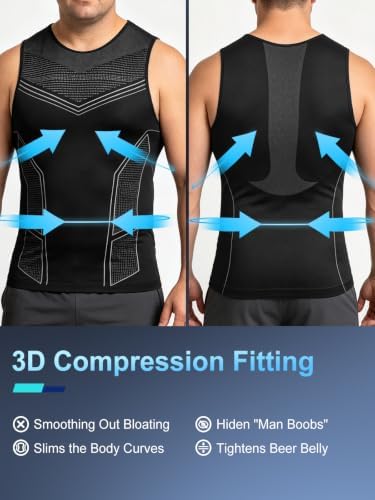 Odoland 3 Pack Men Compression Shirt Slimming Body Shaper Workout Vest