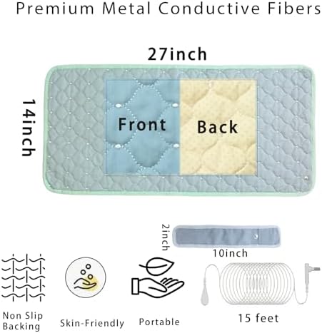 Conductive Metal Fabric Grounding Mat Set with Grounding Wristband and 15ft Cord for Bed/Desk/Floor/Feet - Machine Washable, Healthy Material to Improve Sleep and Wellness