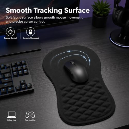 Ergonomic Mouse Pad with Wrist Rest, Mouse Pad with Memory Foam Massage Support, Non-Slip PU Base, Comfortable Typing Cushion for Home Office Computer Laptop, Black