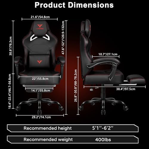 VITESSE Big and Tall Gaming Chair 400lb Weight Capacity with Footrest, Ergonomic Video Game Chair for Adults with Oversized Headrest and Lumbar Pillow, Computer Chair Gaming for Office