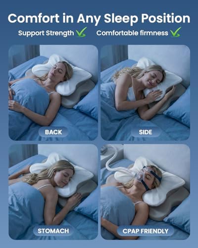 Cervical Pillow for Neck Pain Relief, 4-Height Adjustable Oeko-TEX Memory Foam Contour Pillow for Sleeping, Ergonomic Orthopedic Cooling Neck Pillow for Side Back Stomach Sleepers, Arm Support