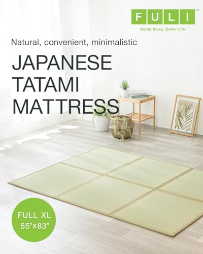 FULI Japanese Tatami Mattress, Foldable Igusa Rush Grass, Natural, Full XL