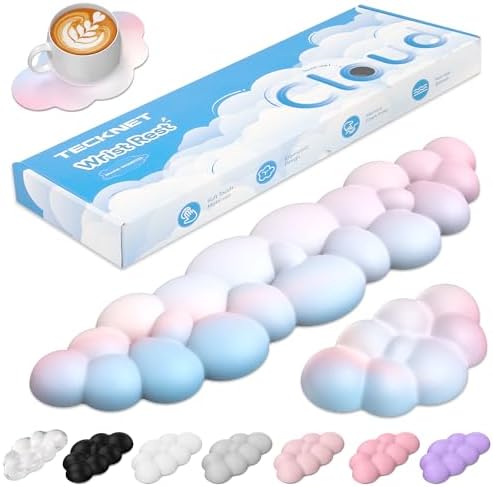 TECKNET Cloud Keyboard Wrist Rest Set, Cloud Wrist Rest with Non-Slip Base, PU Leather Wrist Pad for Keyboard with Ergonomic Memory Foam for Computer Laptop Office Gaming and Pain Relief, Rainbow