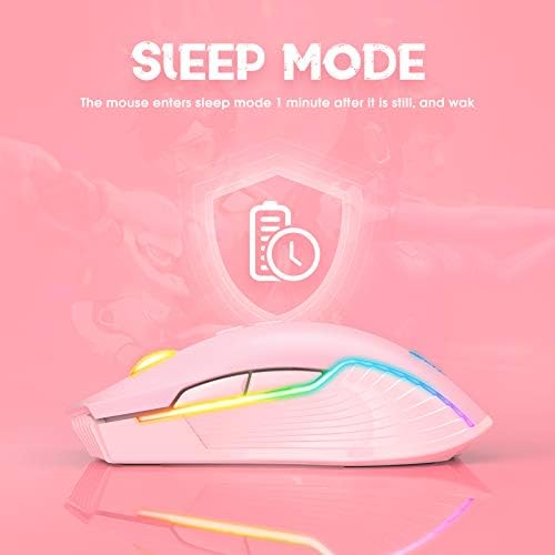 RGB Wireless Gaming Mouse, Pink, Rechargeable, Ergonomic Design, Adjustable DPI, Compatible with Windows, Mac