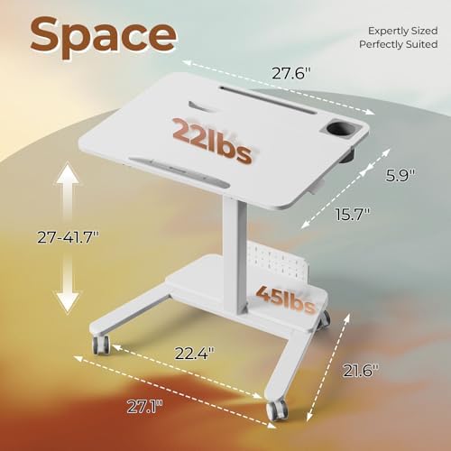 Mobile Standing Desk with Storage Shelf & 60° Tiltable Top