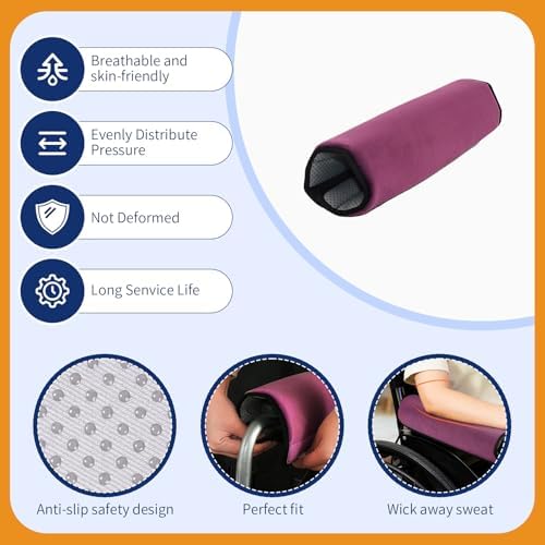 Wheelchair Armrest Covers (Pair)-Memory Foam Wheelchair armrest Pads Wicking Washable Non Slip Arm Rest Cover Cushion Pad for wheelchairs Office Chairs armchairs (Dark Purple)