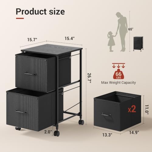 DEVAISE 2 Drawer Mobile File Cabinet, Rolling Printer Stand