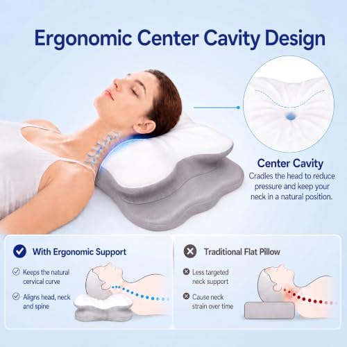 Cervical Neck Pillow for Pain Relief,Memory Foam Ergonomic Pillow