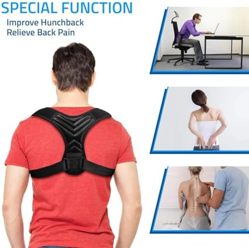Posture Corrector Support Brace, Black Adjustable Back Straightener, Discreet Breathable Design for Spine Alignment, Upper Body Support Belt (M)