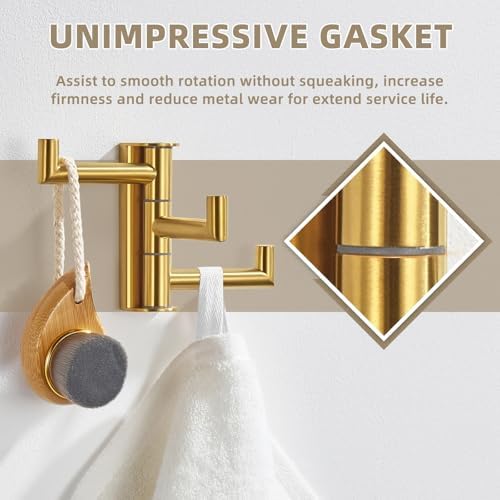 Suyar Brushed Gold Towel Hook, Bathroom Coat Robe Holder with 3 Swivel Arms