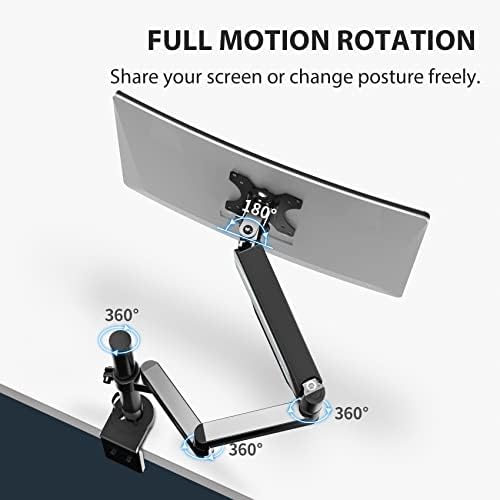 EUREKA ERGONOMIC Single Monitor Desk Mount, Adjustable Gas Spring Monitor Arm for LCD PC Screen 13-32 inch, Max 17.6 LBS, Computer Monitor Stand W C Clamp & Grommet Base, VESA 75x75mm,100x100mm, Black