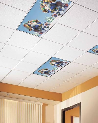 Blue Santa Claus Magnetic Fluorescent Light Covers for Ceiling Lights 2 x 4 Feet,Christmas Tree Forest Snowy Xmas Tree Office Classroom Kitchen Drop Ceiling Light Covers Filters Shade Panel 4 Packs