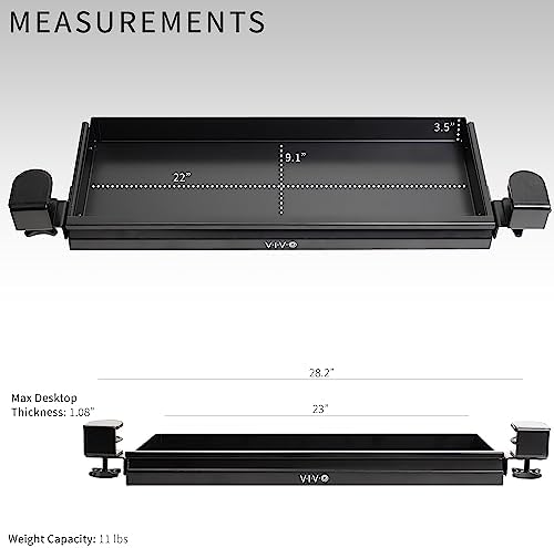 VIVO 22 inch Clamp-on Sliding Pull-out Under Table Drawer for Office Desk, Shallow Storage Organizer for Sit Stand Workstation, Black, DESK-DR22L