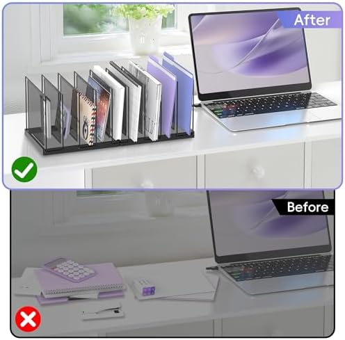 9-Section Desk File Organizer, Vertical File Holder, Mesh Desktop File Folder Metal File Binder Organizer Stand for Office Home Classroom, Black