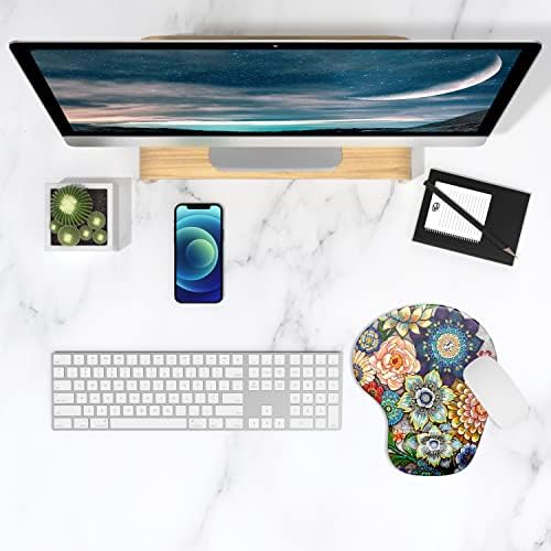 ITNRSIIET Ergonomic Mouse Pad with Gel Wrist Support Wrist Rest Smooth Surface Non-Slip PU Base Comfortable Office Supplies Pain Relief, 9.5 x 8 inches, Succulent Flower