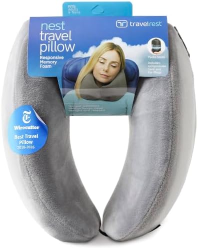 TRAVELREST Nest Neck Pillow Travel Essentials - Memory Foam Support - Grey