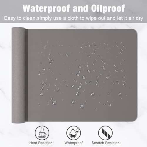 Hsurbtra Desk Pad, 30" x 14" PU Leather Desk Mat, XL Extended Mouse Pad, Waterproof Desktop Blotter Protector, Non-Slip Ultra Thin Large Laptop Keyboard Writing Mat for Office Home, Light Gray