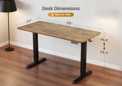 YDN Electric Standing Desk, 55x24 Inch, Rustic Brown