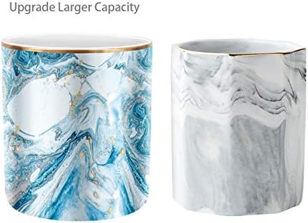 Pen Pencil Holder for Desk, Marble Desk Decor Organizer, Durable Ceramic Pencil Cup Holder Marble Design Makeup Cups for Brushes for Office, Classroom, Blue