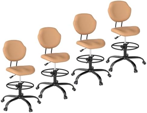 Drafting Chair with Back Support, Tall Desk Rolling Stool (Khaki, Set of 4)
