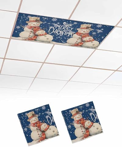 Christmas Snowman Magnetic Fluorescent Light Covers for Ceiling Lights 2 x 4 Feet,Vintage Snowflakes Watercolor Blue Office Classroom Kitchen Drop Ceiling Light Covers Filters Shade Panel 2 Packs