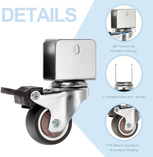 PATIKIL 1.5 Inch Caster Wheels, 4 Pcs Swivel Casters with Break 0.8" U Bracket Opening 55 Lb Capacity Per Caster for Furniture Office Chairs Carts and Cabinets, Brown