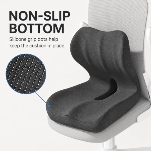 Orthopedic Cushion, Seat Cushion for Office Chair and Car, Ergonomic Memory Foam L-Shaped Integrated Seat Cushions, Lumbar Support & Tailbone Pain Relief for Office Chair (Pro-Double Gray)