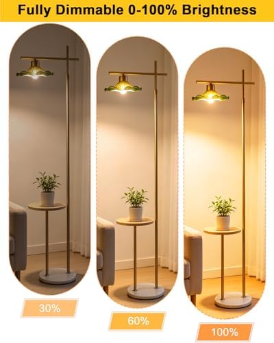 Lightdot Glass Floor Lamp with Table Green Lotus Leaf Gold Standing Lamp