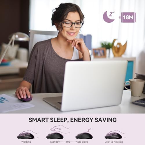 TECKNET 2-in-1 Bluetooth Mouse (BT 5.0/3.0+2.4Ghz), 6-Level 4000 DPI-Purple