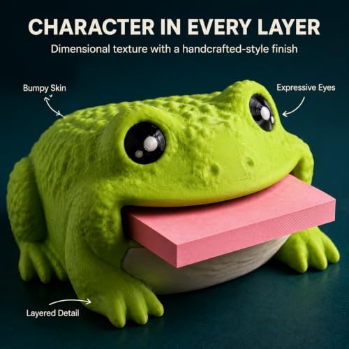 Note Toad - Desk Organizer & Note Holder, 3D Printed Frog Sticky Memo Block Dispenser with Pen Rest, 3 Reusable Stencils and Top Reminder Slot for Office Workspace, Reception Counter and Lover Gift