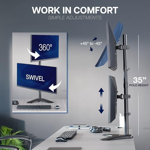 VIVO Dual Monitor Desk Stand Free-Standing LCD Mount, Holds in Stacked Vertical Position 2 Ultrawide Screens up to 34 inches, Black, STAND-V002L