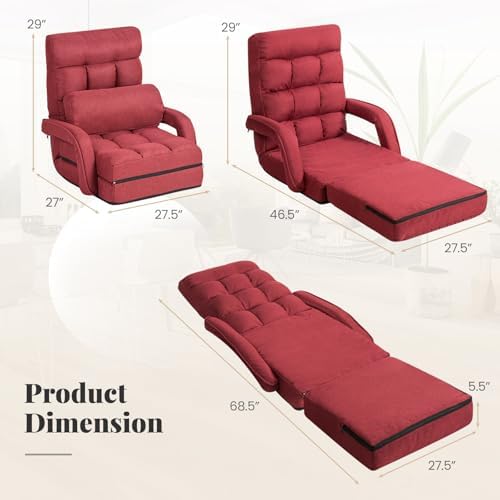 GIANTEX Folding Floor Chair with 6-Position Adjustable Backrest (Red)